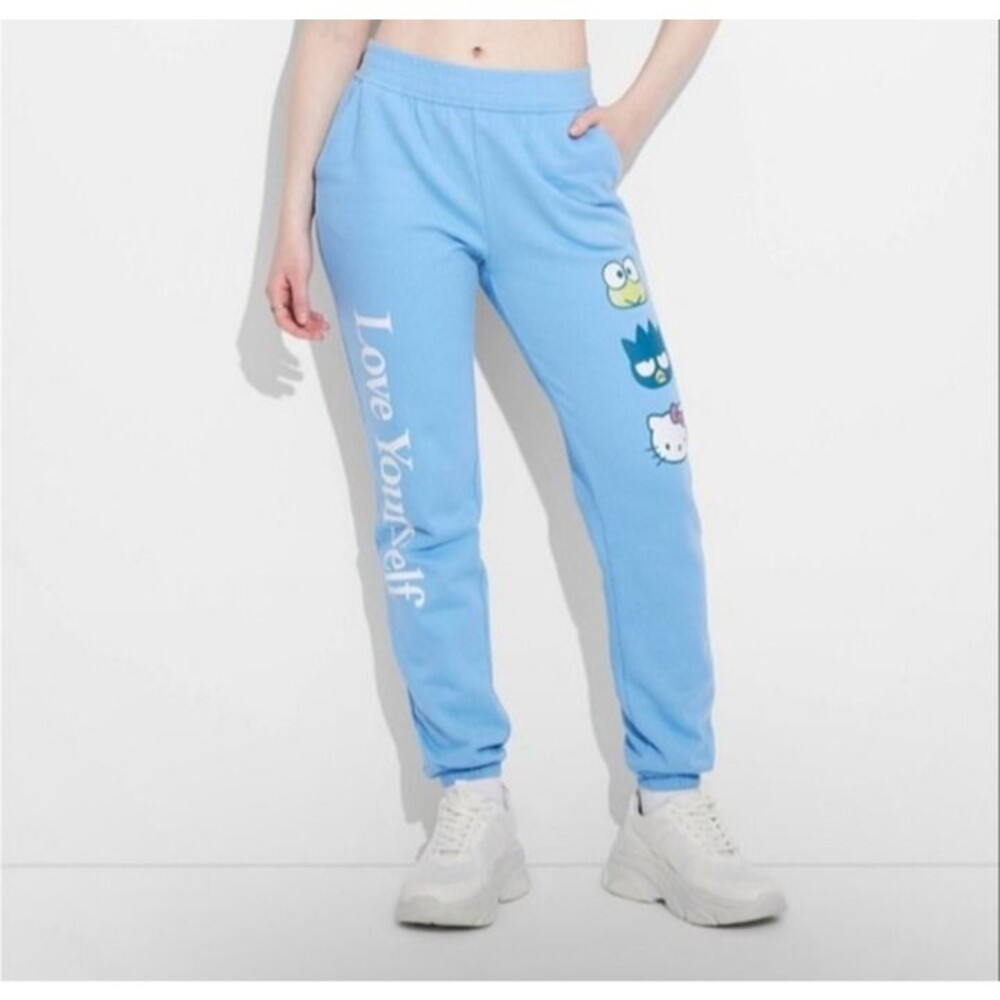 Women's Hello Kitty Love Yourself Graphic Jogger Sweatpants Light Blue